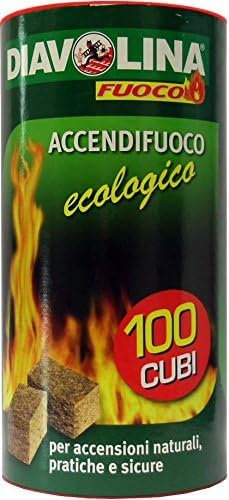 2 x Diavolina Accendifuoco Ecologico, 100 Cubetti per Barattolo, Legno Naturale e Paraffina, Inodore, Economico e Lunga Durata, Ideale per Stufe, Caminetti e Barbecue (2)
