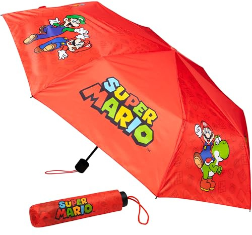Get Trend Super Mario Ombrello Pieghevole Bambini Adolescenti Adulti Compatto Ombrelli Antivento Scuola Viaggio Idee Regalo (Rosso Super Mario)