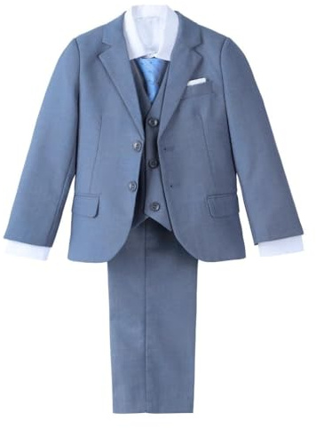 Lito Angels pojkar 5 delar smal passform, blå/marinblå/svart/kaki | Slim Fit blazer, väst, skjorta, justerbara byxor, slips, 5 delar bröllopskostym