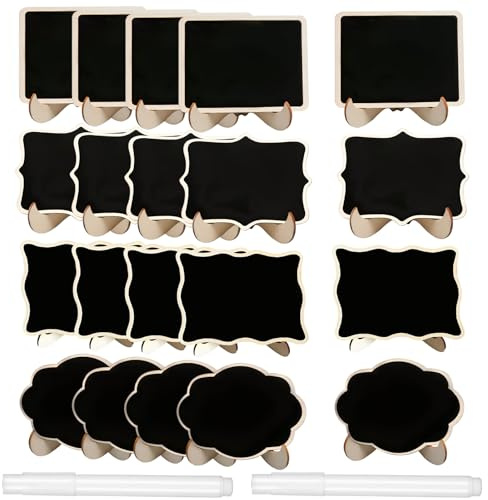 Mini Tableau Noir,RoadLoo 20 Pièces 10x7.5CM Petite Ardoise Réutilisable Mini Ardoise pour Buffet Mariage Boulangerie Fête Étiquette de Prix Décoration Signe Porte Nom Avec Marqueur à Craie
