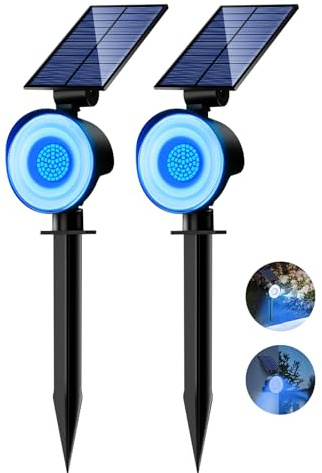 nipify 2 Piezas Luces Solares LED Exterior Jardin, [53 LED/3 Modos] Focos Led Exterior Solares Potente, Impermeable Luz Solar Jardin para Caminos, Patio, Terraza (Azul)