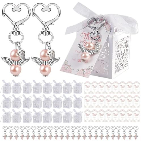 pour mariage, 24 Set Faven Boxes - Traiter les conteneurs favorisant, Favors de fête de ruban multifonctionnel avec un ange de perle d'amour en métal pour douche nuptial