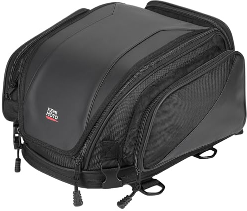 KEMIMOTO Tail Bag 18-22L Expandable Sissy bar Compatible with Can-Am Ryker 900/600/Sport/Rally Edition, 1680D Oxford+PU Leather Waterproof/6 Adjustable Straps,Luggage Seat Travel Rear Rack Bag