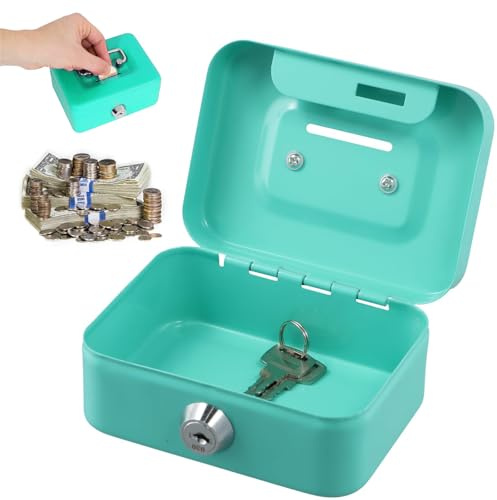 Petite Caisse Forte, Caisse à Monnaie Verrouillable, 11,5 x 8,5 x 5,8 cm, Caisse avec Serrure à Clé, Coffre fort, Caisse à monnaie, Caissette à Monnaie Élégante en Métal, Pour Stockage, Collecte