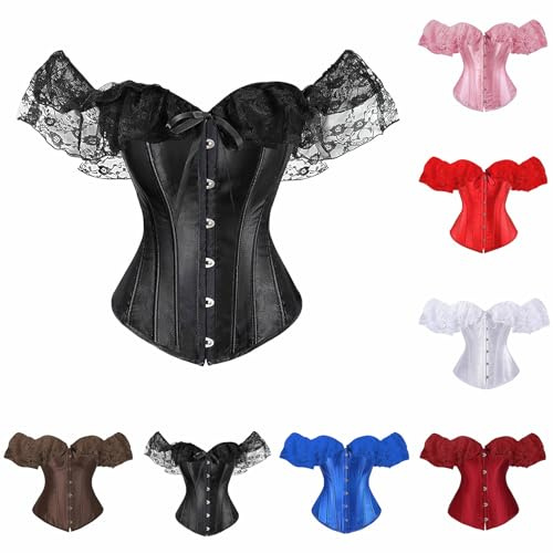 Corsetto Nero Donna Elegante Nero Curvy Corsetti intimo Medievale Slim Corpetto top Stringivita Sexy Bustino corsetto Con Spalline Curvy Pirata Bustier Top Shapewear Gotico Carnevale Vampiro Halloween