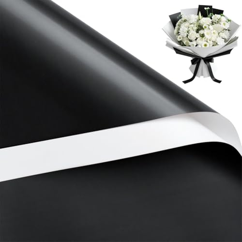 FOXOGO 30 Blatt Blumen-Geschenkpapier, Blumenstrauß Papier 58 x 58 cm Blumen Papier mit Zwei Farben Design (Schwarz Weiß)