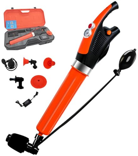Handheld Electric Toilet Plunger with Real-Time Barometer, 4 Replaceable Heads for Unclogging Toilets, Sinks, Washbasins