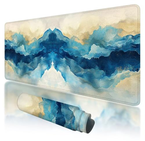 Tapis de Souris de Jeu, Grand Tapis de Souris XXL 1000x500x3mm Bleu Sous Main Bureau avec Bords Cousus, Gaming Mouse Pad XXL Rétro Imperméable Antidérapant pour PC, Accessoire Bureau, Gaming, A-99