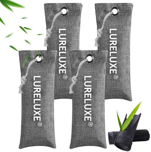4 pack sacchetti di Carbone Di Bambù per la Purificazione Dell'aria,Assorbitore di odori al carbone attivo,Carbone bambù Attivo Antiodore per Casa, Auto, Scarpe(grigio)