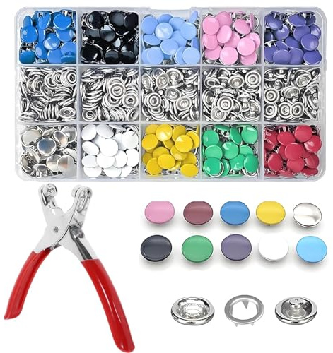 200 Pcs Snap Button Fastener Kit, Press Studs Snap Fasteners with Pressure Pliers Practical Poppers Fasteners, Press Stud kit Suitable for Clothes Bags Curtains