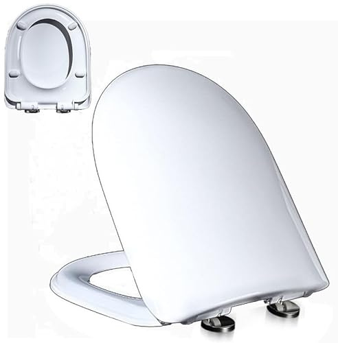 Tavoletta WC Universale D Forma, Sedile WC Con Chiusura Ammortizzata e Funzione di Sgancio Rapido, Bianco, Copriwater in PP, 02H, 45x37cm, Facile da Montare e Pulire