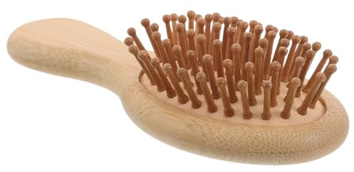 Peigne de Massage du Cuir Chevelu Mini à Airbag en Bambou | Dents Larges Rondes, Format Beige Portable, pour Paquet à Main et Bureau, Facile à Nettoyer
