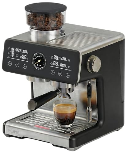 Incapto Sabi Black Cafetera Espresso Semiautomática | Cafetera de Grano con Molinillo Integrado | Prensado automático | Lanza de Leche con Sensor | Portafiltro Profesional 58 mm (Black)