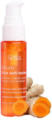 Séfia - Sérum Anti-Imperfections Visage 30 ml - Curcuma + Vitamine C + Acide Glycolique AHA - Atténue Taches & Unifie le Teint - Acide Hyaluronique - Tous Types de Peaux