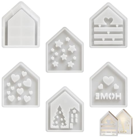 Confezione da 6 stampi in silicone a forma di casetta, 3D, dettagliati, per gesso, cemento, candele, fai da te