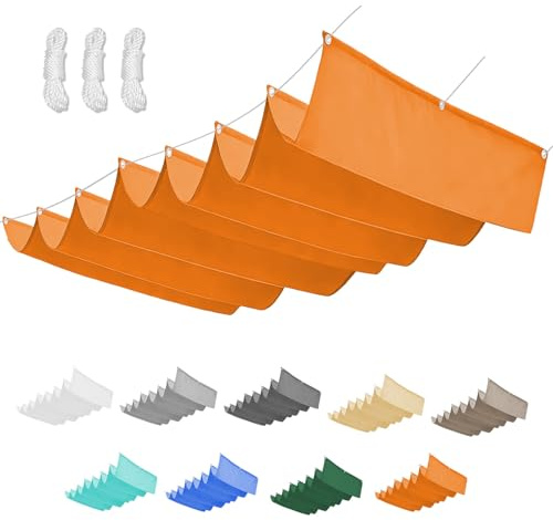 Tenda a Vela Parasole a Onda Retrattile, Rettangolare Vela Ombreggiante Impermeabile Protezione Raggi UV Vela Parasole per Esterno Giardino Terrazza-Orange||100x250cm