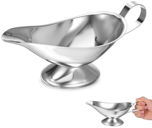 Garneck 2 Pcs Stainless Steel Gravy Boats 10 Ounces Each, Silver Metal Sauce Pitchers with Spout, Versatile and Reliable Serving Jugs for Kitchen and Dining