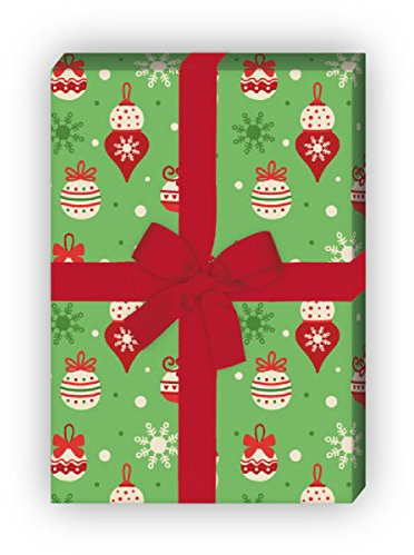 Kartenkaufrausch Tolles Weihnachtspapier Set, Dekor Geschenkpapier mit Weihnachtsschmuck Musterpapier, Designpapier zum Einpacken, basteln, 4 Bögen, 32 x 48cm, auf grün