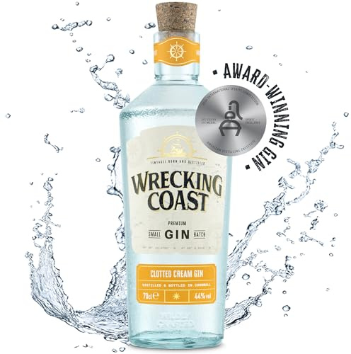 Wrecking Coast Clotted Cream Gin, Cornish Flavoured Gin, 70cl, 44% ABV | London Dry Gin style, smooth creamy mouthfeel, fresh Cornish cream, juniper led, gin gift, cocktails, neat, tonic or over ice