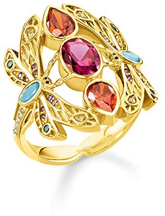 THOMAS SABO Ring Libelle 925er Sterlingsilber; 750er Gelbgold Vergoldung, Schwarz Emailliert