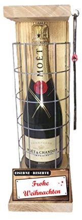 Moet Frohe Weihnachten - Eiserne Reserve incl. Notsäge Gitter Text rot Das Geschenk für Weihnachten Geschenk für Mama Papa Bruder Schwester Champagner (1 x 0.75 l)