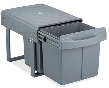 Relaxdays Einbaumülleimer 3-fach, ausziehbar, Küchenmülleimer für Unterschrank, 15 l & 2x 8 l, 34,6 x 34 x 51,8 cm, grau
