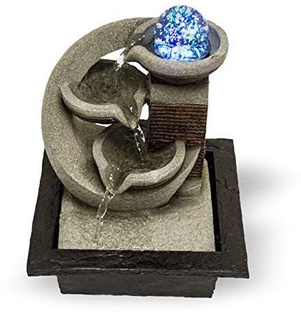 Zimmerbrunnen mit LED-Beleuchtung | Tischbrunnen mit Wasserfall | dekorativer Zierbrunnen in Felsenoptik | Zen Wohlfühlbrunnen für Zuhause | Wasserbrunnen mit modernem Kaskaden-Wasserlauf