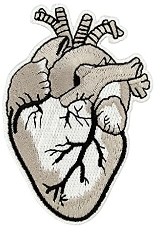 Urbanski Patch Anatomisches Herz in Silber zum Aufbügeln 9 x 6,1 cm | Aufnäher Applikation Bügelbild