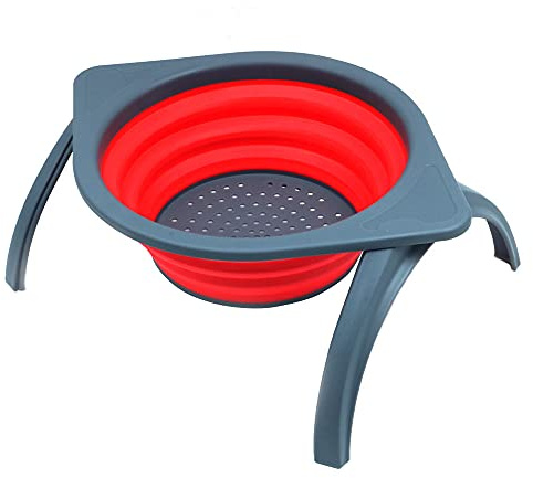 ANCLLO Faltbarer Filter, Lebensmittelqualität Silikon Küche Faltsieb mit Halterung Unterstützung, Klappbar Abtropfsieb über die Spüle Vegtable für Küche Waschen Gemüse und Obst (rot)