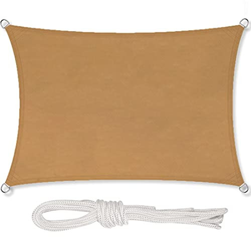 HGTRH Telo Parasole per Esterni Impermeabile Protettiva del Sole Respirante Poliestere Antistrappo Anti UV, Tende da Sole per Balconi 3 Metri per Giardino BalconeBeige-4X4M