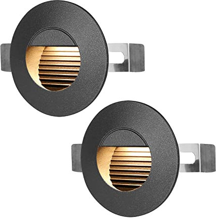HLFVLITE LED Recessed Step Lights, Aluminum Stair Lights, IP54 Waterproof Mini Outdoor Wall Light for Stairs, Corridors, Deck, Pathway, Garden, 110 LM, Warm White, Ø6CM, 2-Pack
