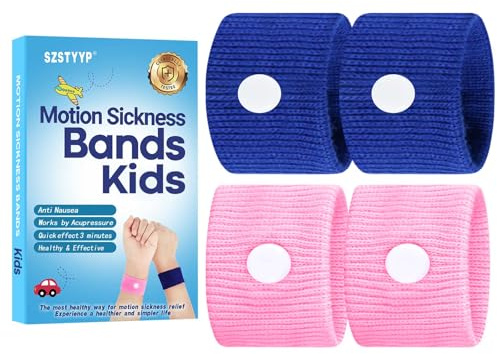 Travel Motion Car Sickness Relief Bands for Kids, Anti-Nausea Wristbands for (Pink and Blue)…
