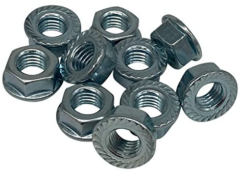 Pannenklöpper - Dadi esagonali di bloccaggio M7, dadi a flangia, zincati, per cerchioni, colore: argento, 10 pezzi