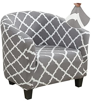 Jaotto Sesselbezug für Cocktailsessel, Chesterfield, Tullsta, universell, waschbar, abnehmbar, rutschfest, dehnbar, für Wohnzimmer oder Theke, geometrisches Muster, Grau