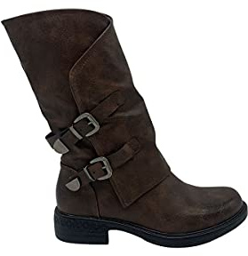 STILL Stivale Donna Scarpe Stivaletto con Fibbia Laterale Zip Cerniera Biker Motociclista Stivali Inverno Nuovi 37 Marrone