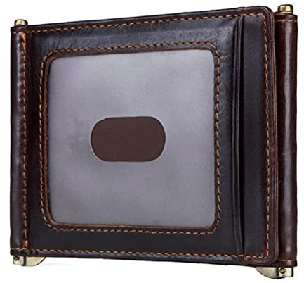 XIXIDIAN Rindsleder RFID Geld Clip Slim Card Brieftasche Trifold Männliche Cash Clamp Man Cash Halter Zip Münze Tasche (Color : Brown, Size : 11.5 * 8.5cm)