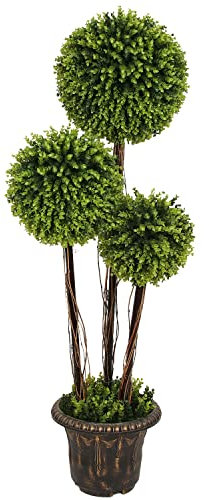 4 Ft Artificial Boxwood Topiary Tree, Fake Greenery Plants Triple Ball Tree, Leaves & Cement-Filled Plastic Flower Pot Decorative Trees for Home Office, Indoor and Outdoor Use (1)