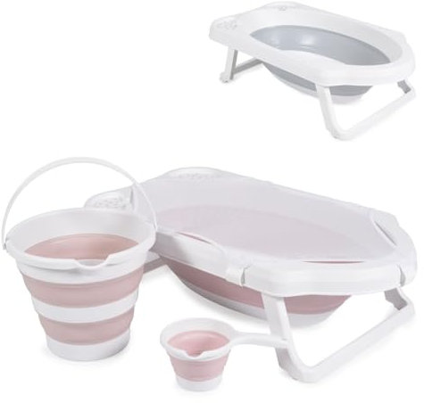 Cangaroo Badewannen-Set Hawaii 4-teilig faltbar Wasserablauf Ablagefächer Netz rosa