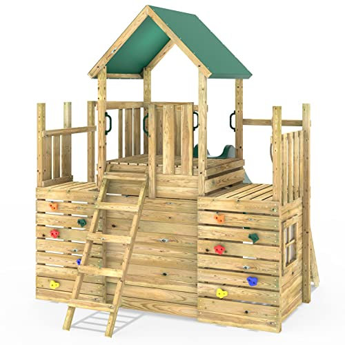 Rebo® Modular Wooden Climbing Frame Adventure Playset - M21 with Ramp and Den | OutdoorToys | Kids' Outdoor Wooden Garden Play Equipment, Children's Jungle Gym