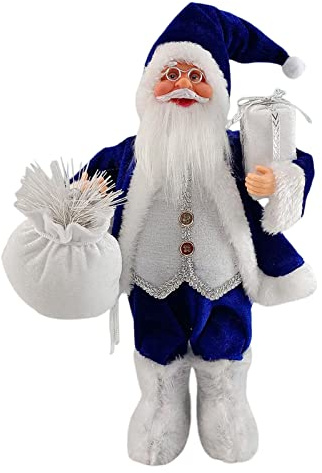 Baoblaze Standing Santa Claus Figure - 30cm Christmas Santa Claus Doll - Father Christmas Ornaments for Xmas Indoor/Outdoor Home Office Party Decoration, Blue and White