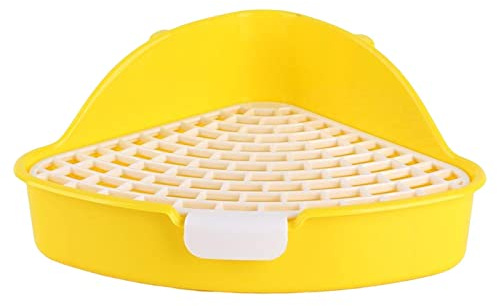 LOVIVER Caja de Arena Triangular para Conejos, Entrenador de Inodoro, Orinal para Mascotas con Rejilla para Hámster, Chinchilla, Suministros para Jaula de Familia con Mascotas, Amarillo