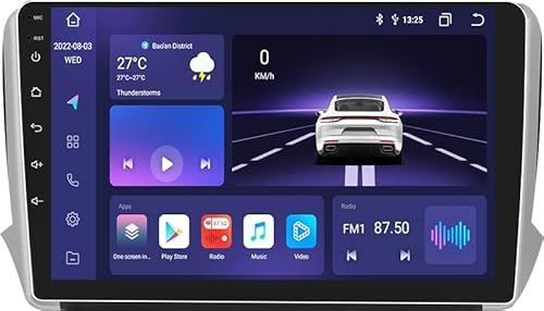 10 Zoll Android 13 Stereo Car Radio Wireless CarPlay Android Auto für Peugeot 208 2008 2014-2018 FM RDS Radio GPS WiFi & 4G LTE Navigation Bluetooth 8-Core 4G+32G Wetteranzeige