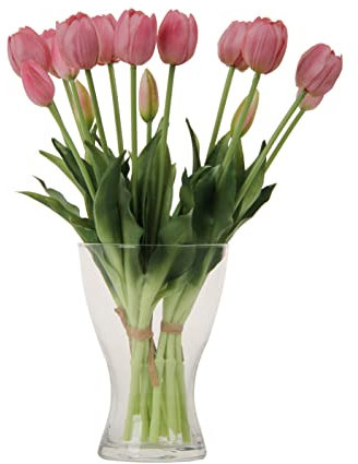 cn-Knight Lot de 20 tulipes artificielles de 40,6 cm au toucher réel avec fausses feuilles, fausses tulipes et bourgeons pour décoration d'intérieur, centre de table, bouquet de mariage, violet