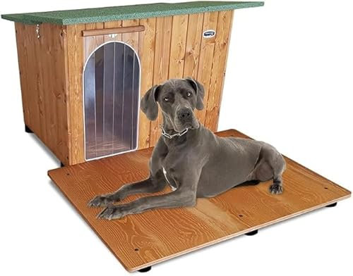 Hundehütten Hundehaus Hundehöhle mit Terrasse Aus Massiv Holz Echtholz Geshenk THERMOVORHANG Made in Italy Mod. Italy E - Deutsche Dogge 122x160xH86