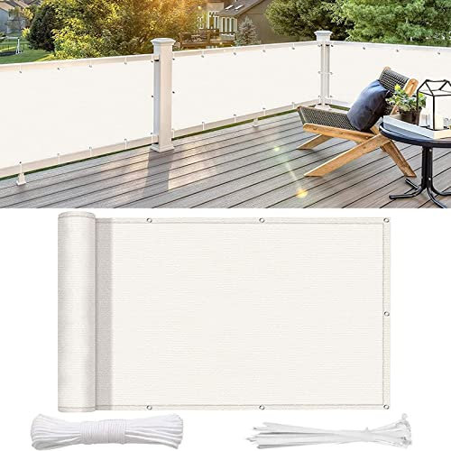 Balkon sichtschutz 130 x 200 cm Windschutz Staubschutz Balkonverkleidung blickdichte mit Kabelbinder Ohne Bohren für Garten Balkon Terrasse Outdoor, Weiß