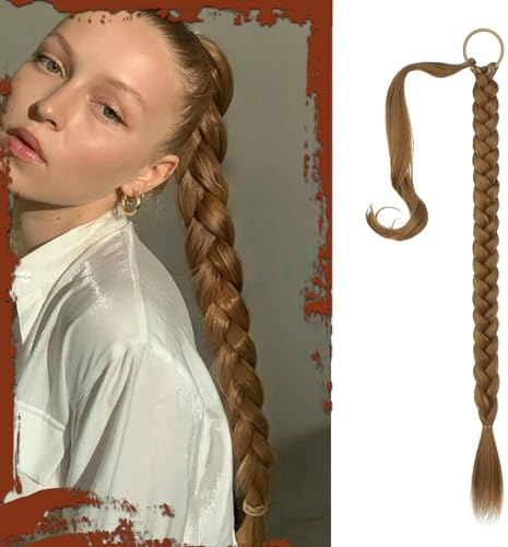 Sofeiyan Ponytail Extension,Geflochtener Zopf Haarteil mit Haargummi | Lange Braids Extensions,Synthetisches Zopf Extension für Damen Alltag,66cm (Pack of 1) Dunkelblond