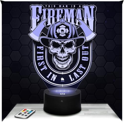 Lampephoto.fr - Lampe Amerikanisches Feuerwehr-Logo 3D Nachtlicht | Made in France, Sockel wählbar, dimmbar, Batterie/USB, HD-Lasergravur, Geschenk für Feuerwehrleute