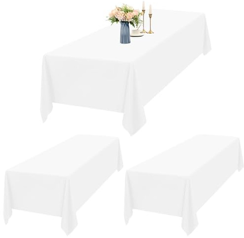 2er-Set Weiße Tischdecken Rechteck 153 x 320 cm, wasserdichte Polyester Weiße Tischdecken für 8ft Tabelle, Waschbar Rechteck Große Tischdecke für Party Hochzeit Buffet Camping Restaurant(60x126in)