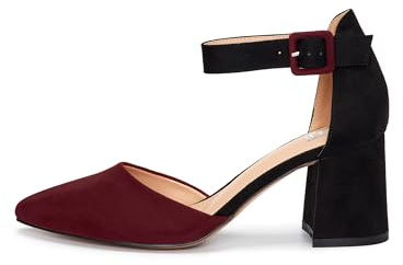 Rio Fiore Scarpe con Tacco, 7cm Tacco Largo, Décolleté Donna, Bordo, Similpelle Scamosciata, Cinturino alla Caviglia, Scarpe Décolleté comode, H1877-A0142-26 (Burgundy, 40 EU)