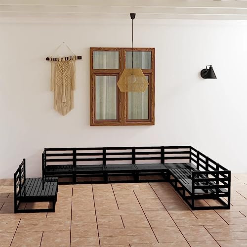 ULUYYUC 10-TLG. Garten-Lounge-Set, Ecksofa Terrassenmöbel Eckbankgruppe Eckbank Küche Geeignet für Außenbereich Hinterhof Garten Balkon Schwarz Massivholz Kiefer